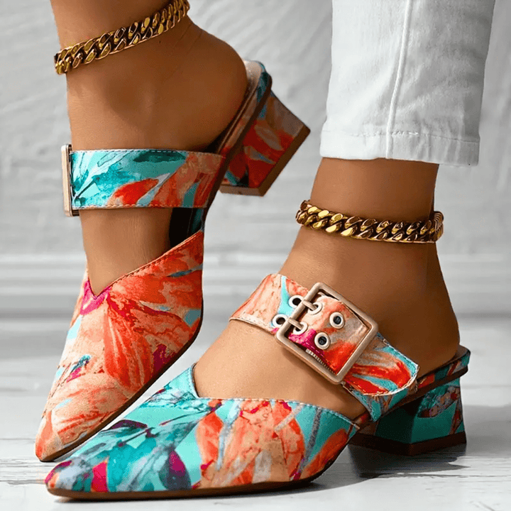 Fleur | Women's Block Heel Mules with Bold Print
