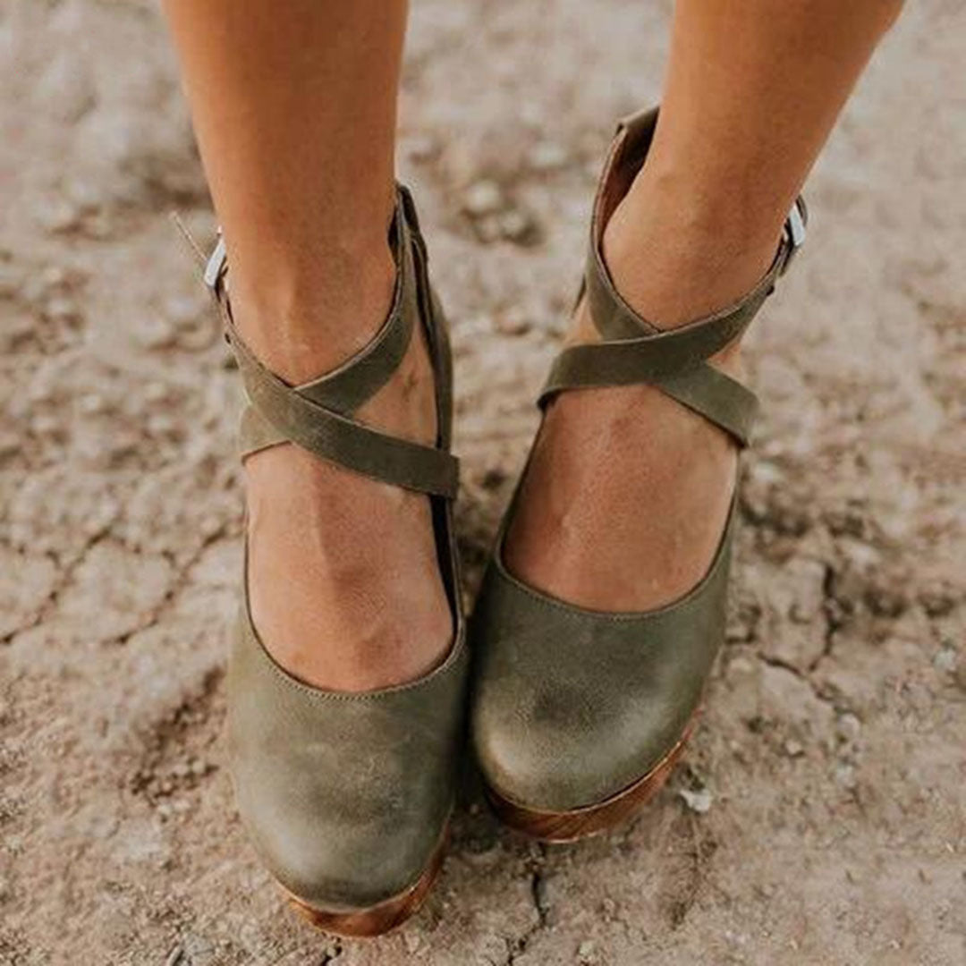 Rowan | Women’s Wedge Shoes featuring Cross Strap Detail