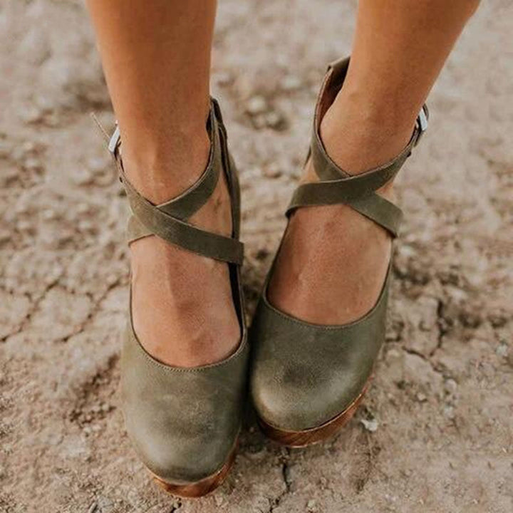 Rowan | Women’s Wedge Shoes featuring Cross Strap Detail
