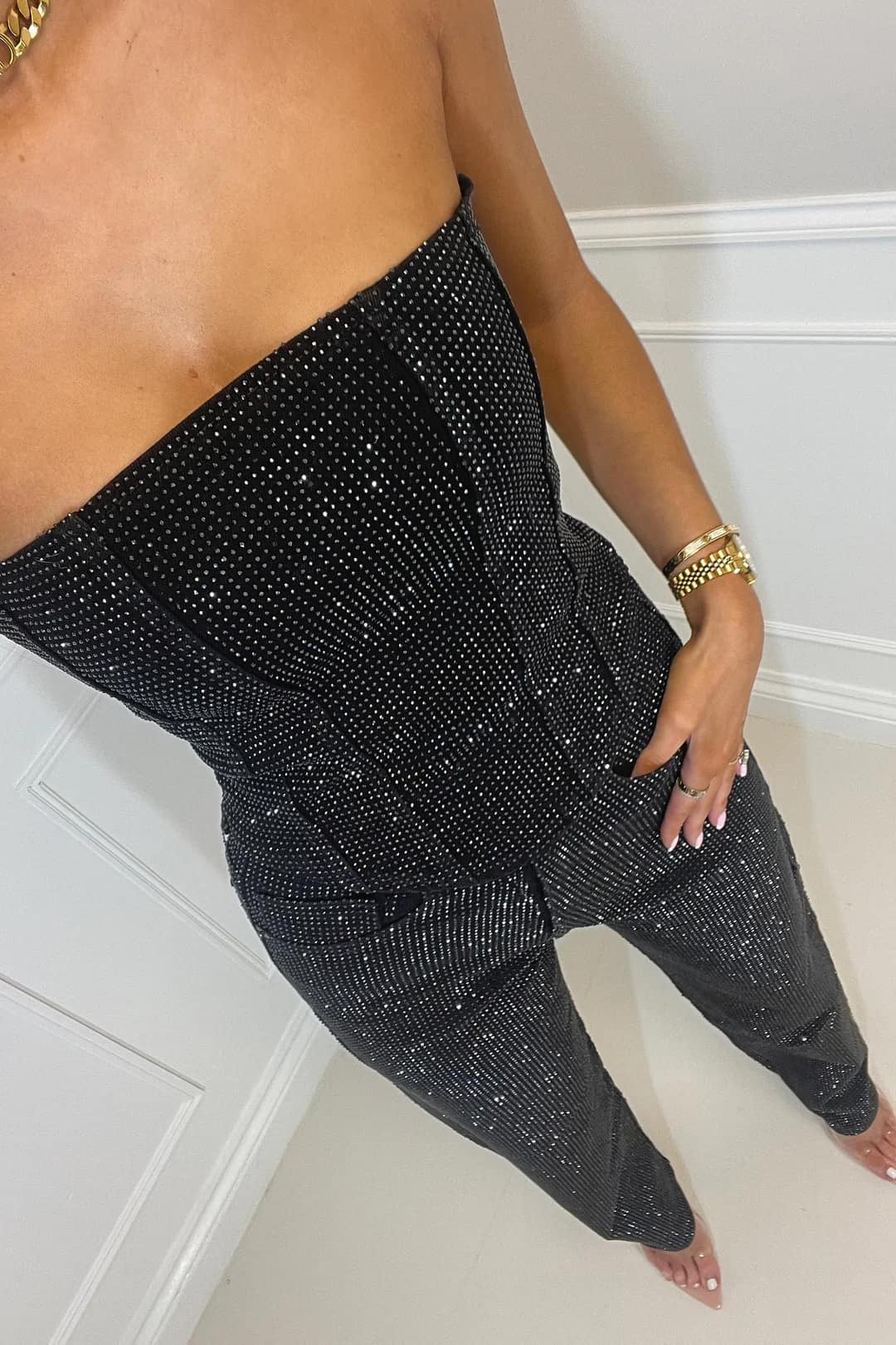 Vivienne | Women's Strapless Jumpsuit with Subtle Sparkle