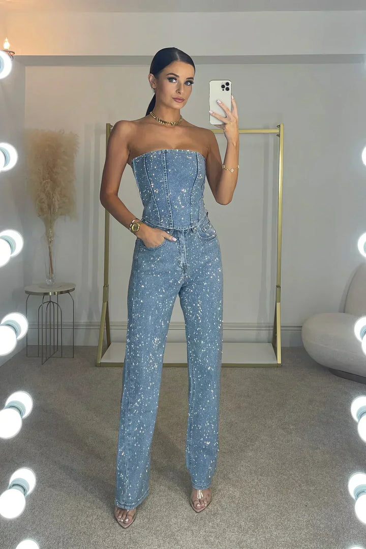 Vivienne | Women's Strapless Jumpsuit with Subtle Sparkle