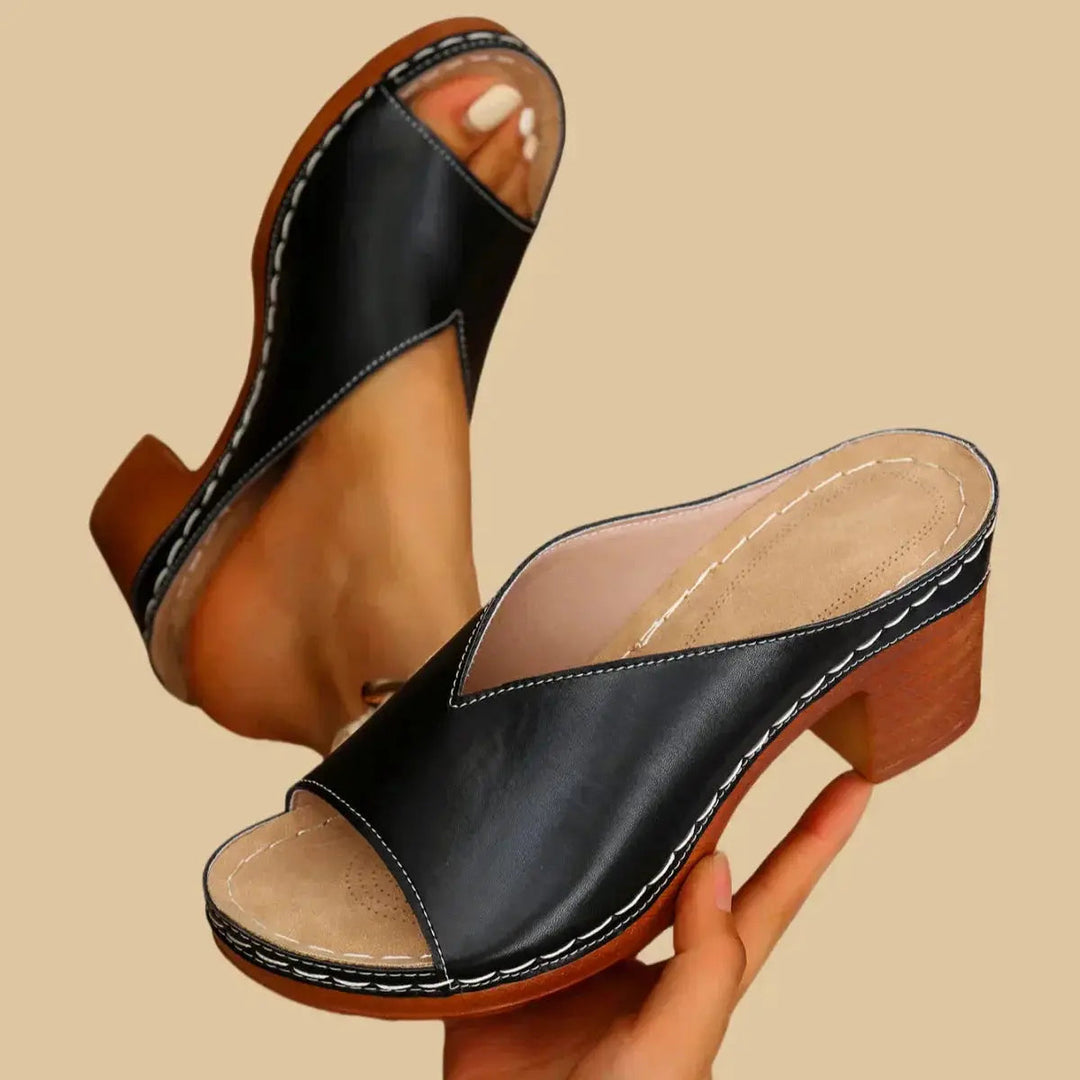 Imogen | Women's Leather Sandals with a Sculpted Block Heel