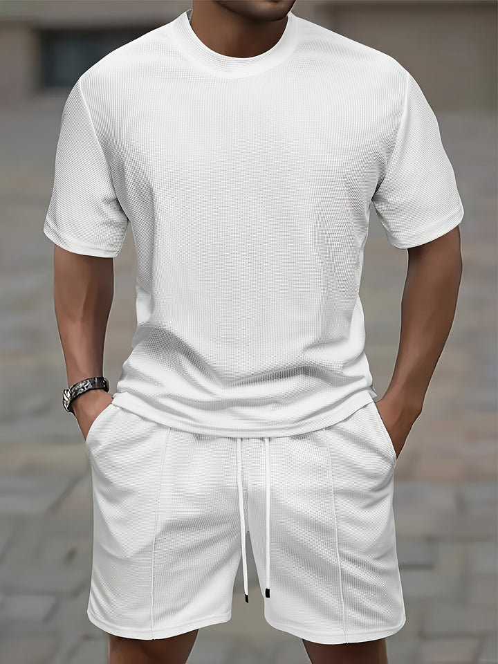 Reeve | Men's Waffle Knit T-Shirt and Drawstring Shorts Set
