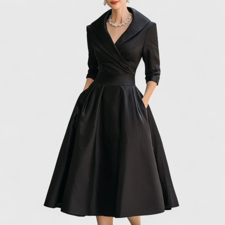 Fleur | Women's Satin Midi Dress with Pockets