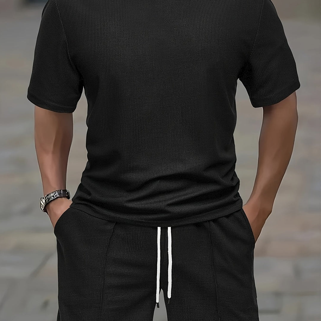 Reeve | Men's Waffle Knit T-Shirt and Drawstring Shorts Set