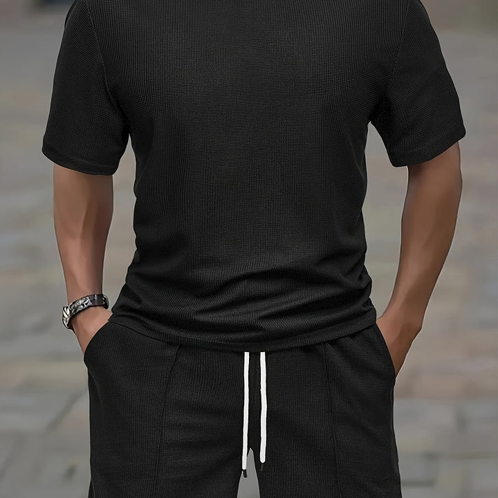 Reeve | Men's Waffle Knit T-Shirt and Drawstring Shorts Set