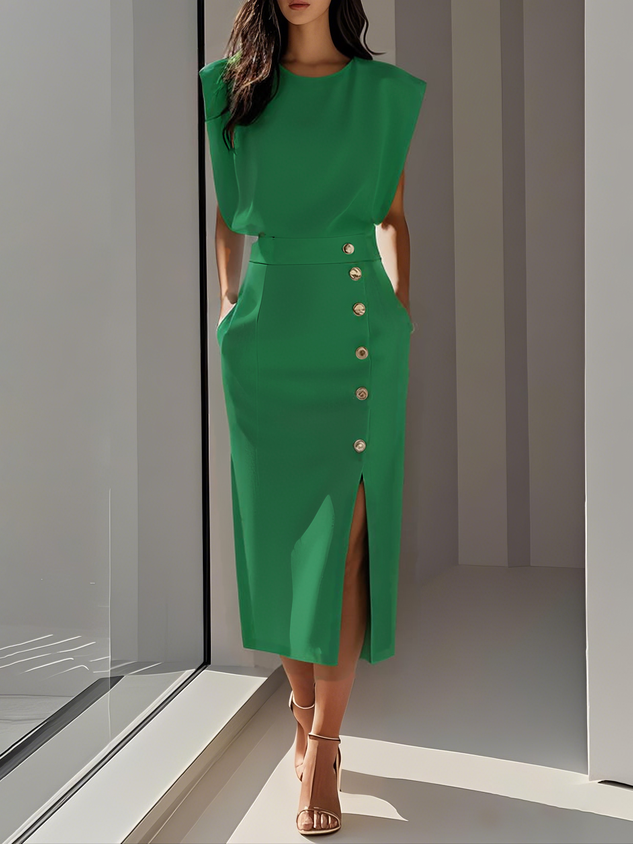 Noelle | Women’s Midi Dress with Button Detail