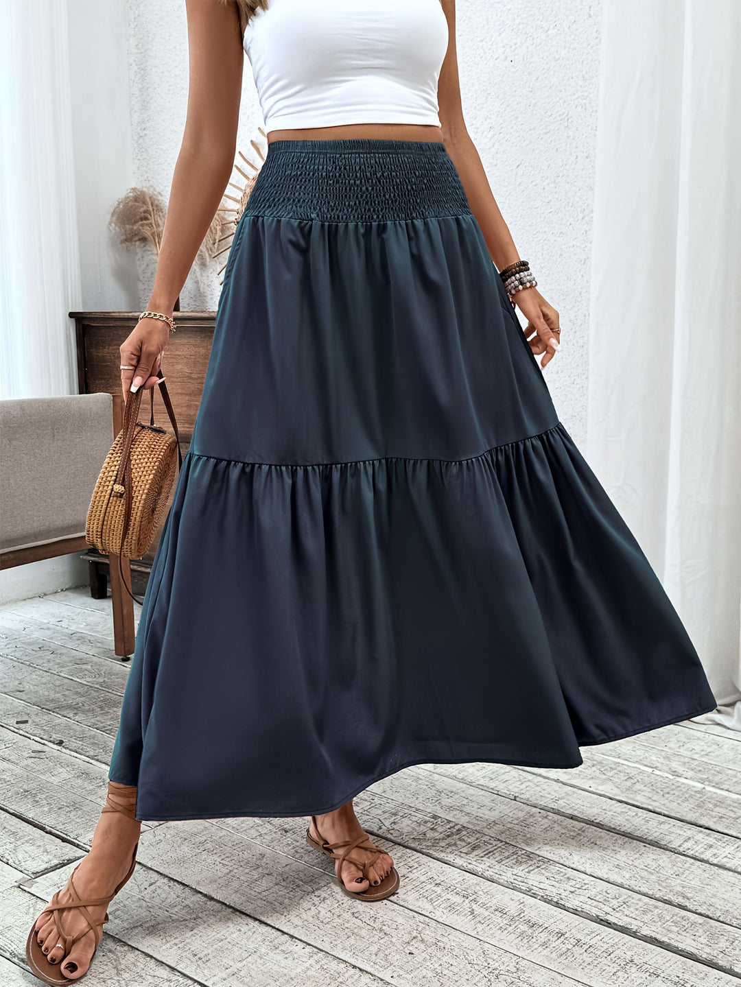 Wren | Women's Floral Smocked Maxi Skirt with Pockets