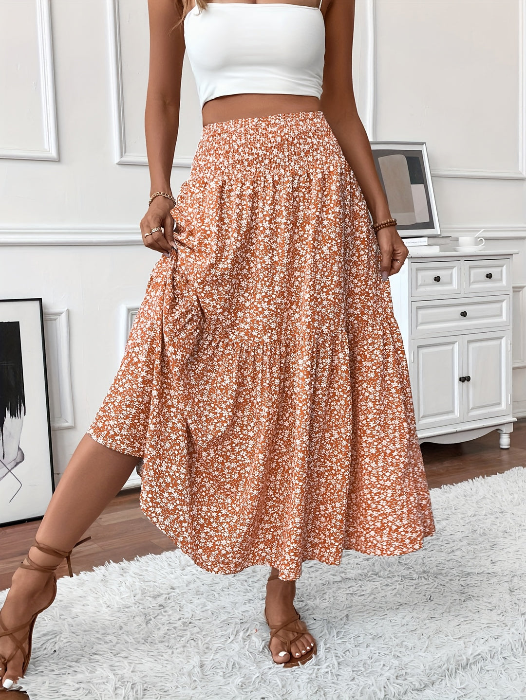 Wren | Women's Floral Smocked Maxi Skirt with Pockets