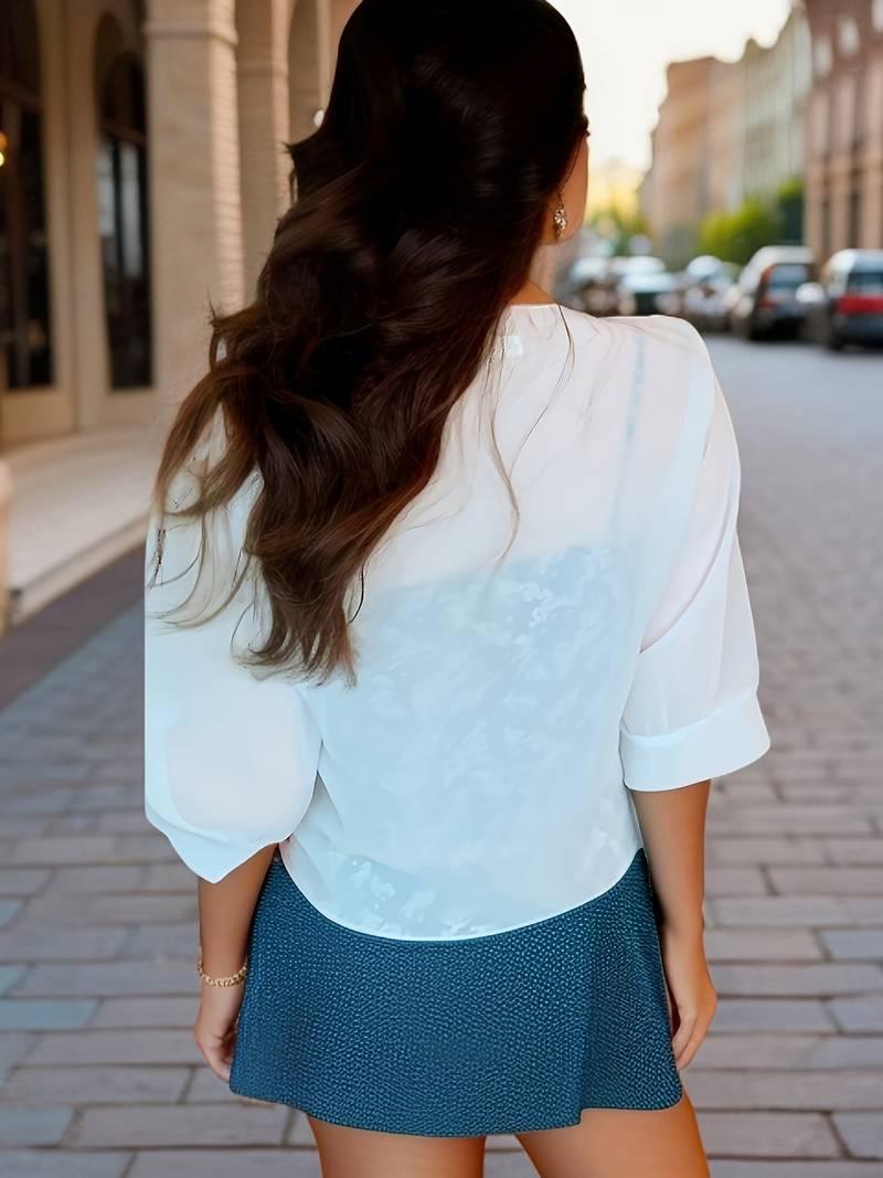 Petra | Women's Sheer Tie-Front Top for Layering