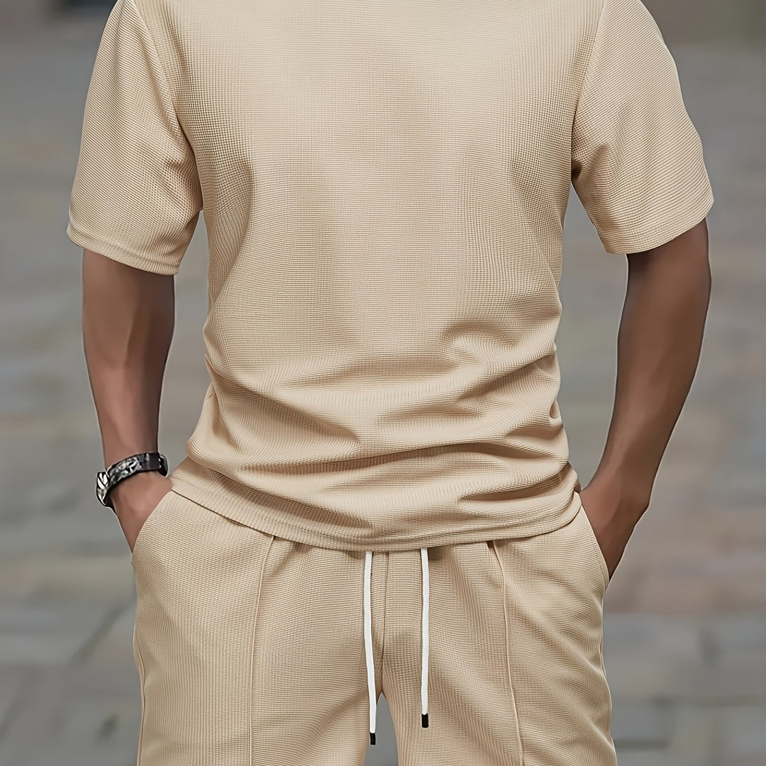Reeve | Men's Waffle Knit T-Shirt and Drawstring Shorts Set