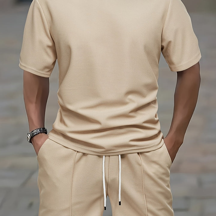 Reeve | Men's Waffle Knit T-Shirt and Drawstring Shorts Set