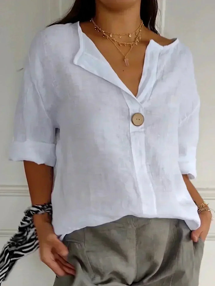 Cressida | Women's Linen Blouse with Button Detail