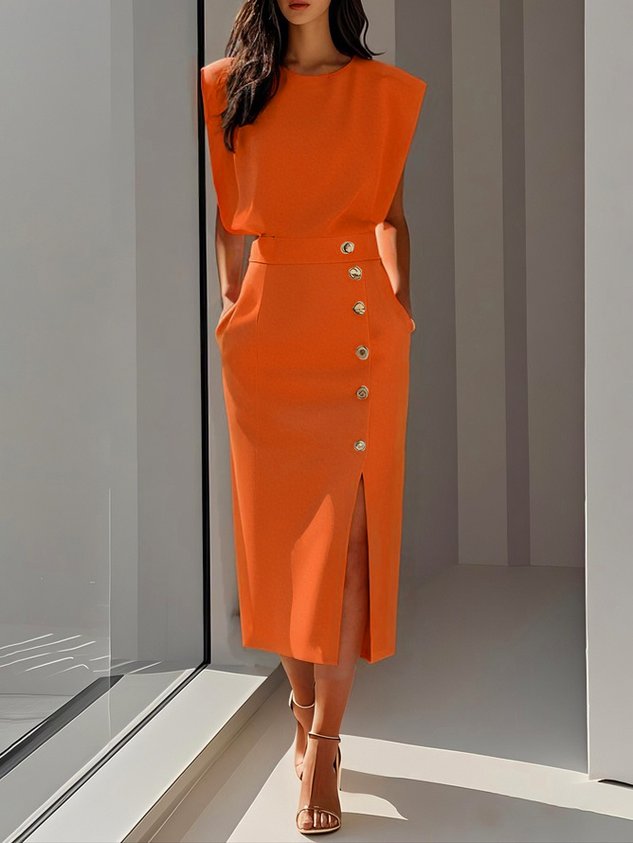 Noelle | Women’s Midi Dress with Button Detail