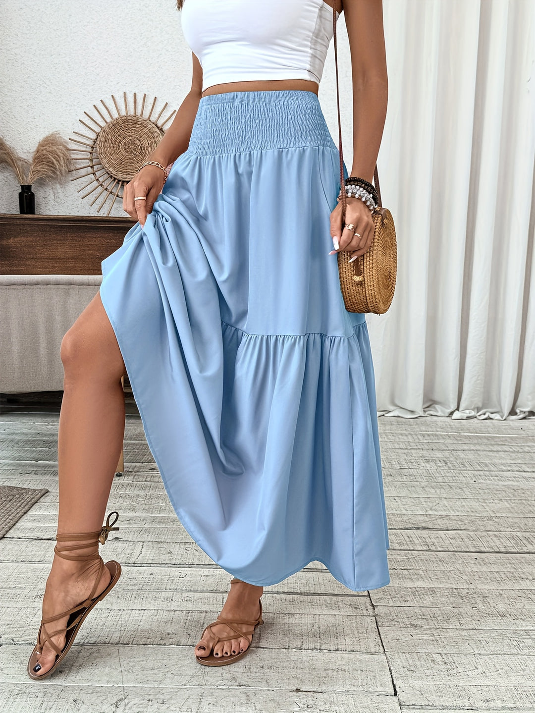 Wren | Women's Floral Smocked Maxi Skirt with Pockets
