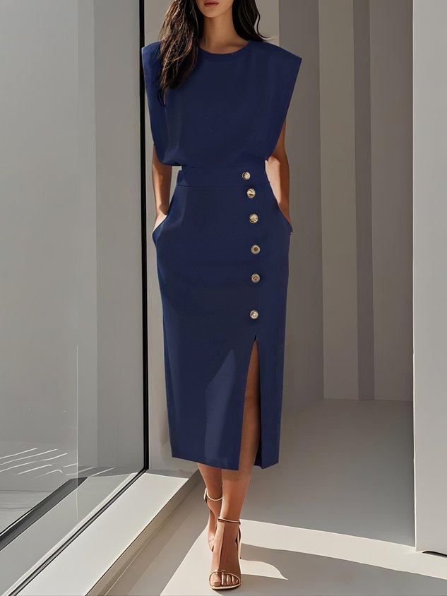 Noelle | Women’s Midi Dress with Button Detail
