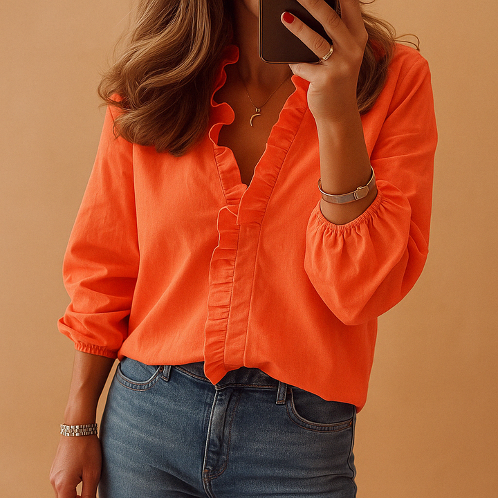 Aurelia | Women’s Blouse with a Ruffled Button Front