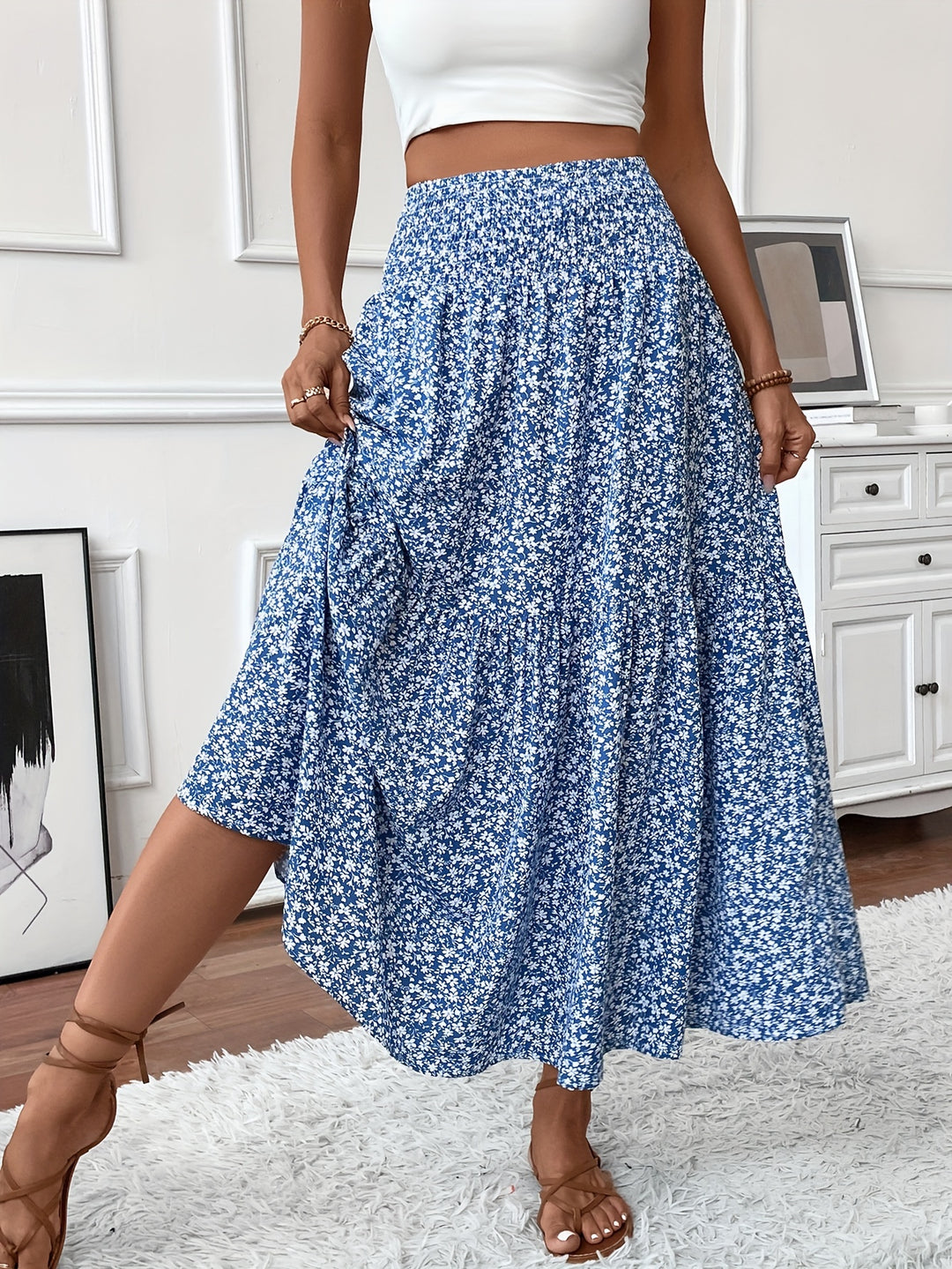 Wren | Women's Floral Smocked Maxi Skirt with Pockets