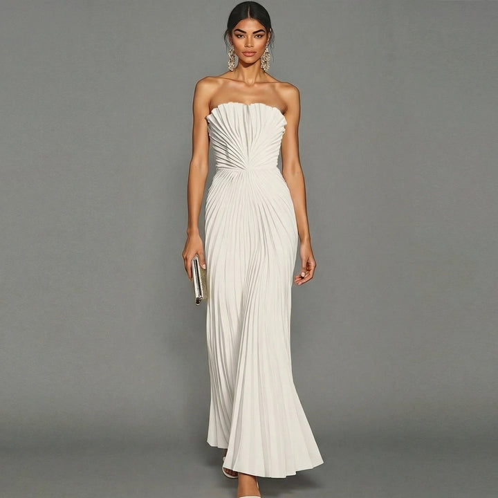 Sienna | Women's Strapless Gown with Pleated Design