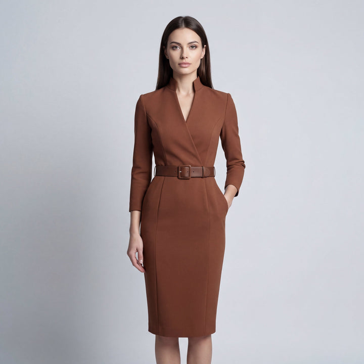 Tamsin | Women's Belted Dress with Elegant Collar