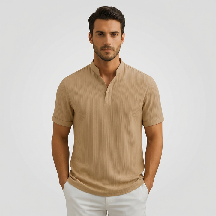 Hamish | Men's Textured Polo Shirt with Stand Collar