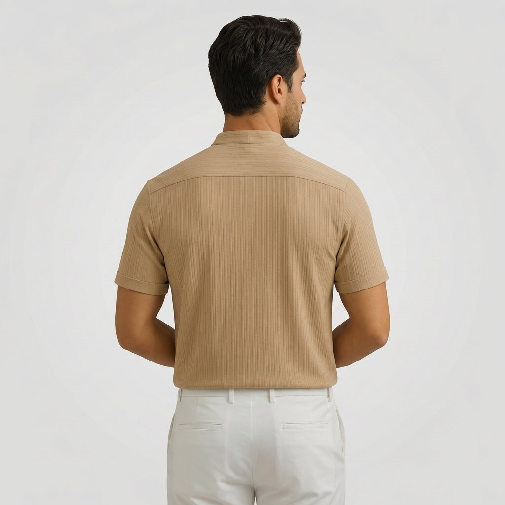 Hamish | Men's Textured Polo Shirt with Stand Collar