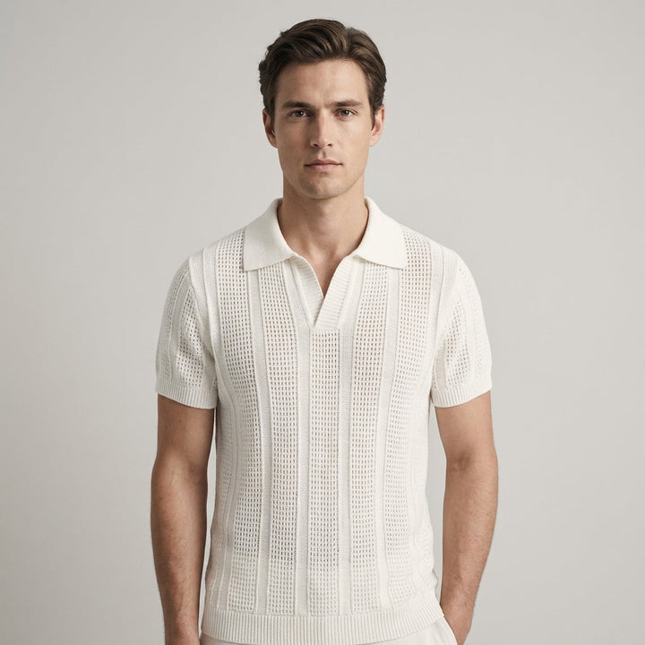 Niall | Men's Knit Polo with Textured Stripes
