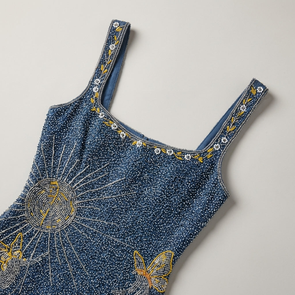 Verity | Women's Embellished Mini Dress with Celestial Motifs