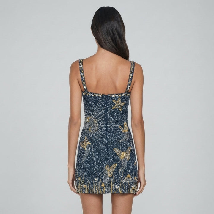 Verity | Women's Embellished Mini Dress with Celestial Motifs