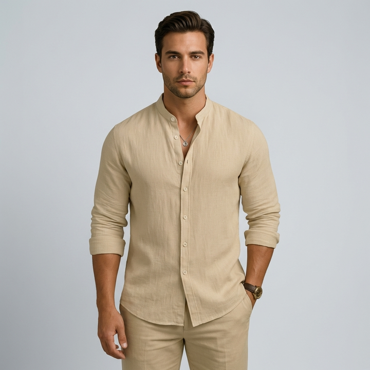Clifton | Men's Linen Shirt with Mandarin Collar