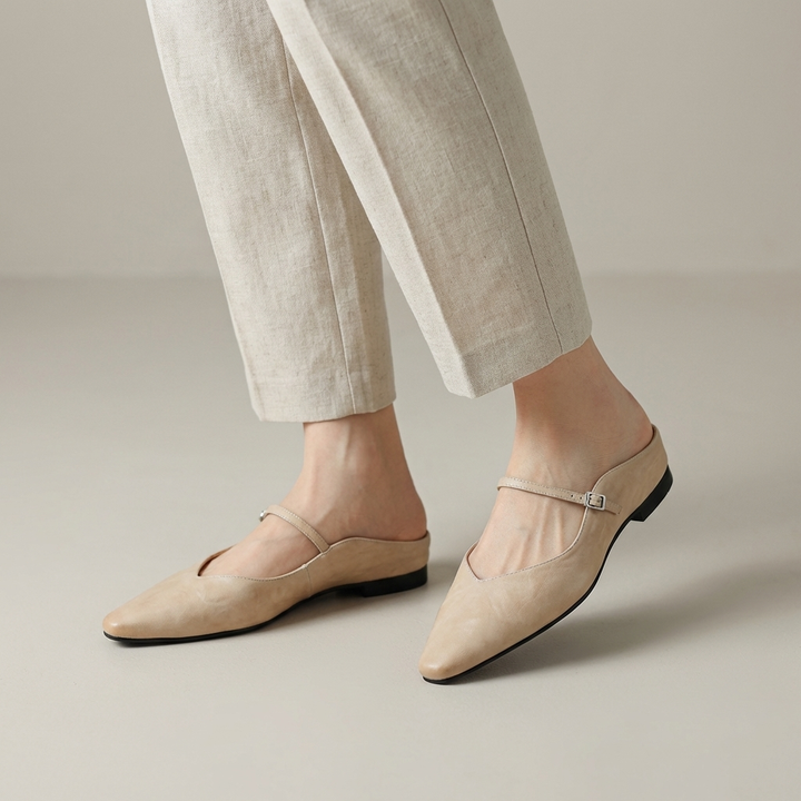 Celeste | Women's Mary Jane Flats in Soft Beige