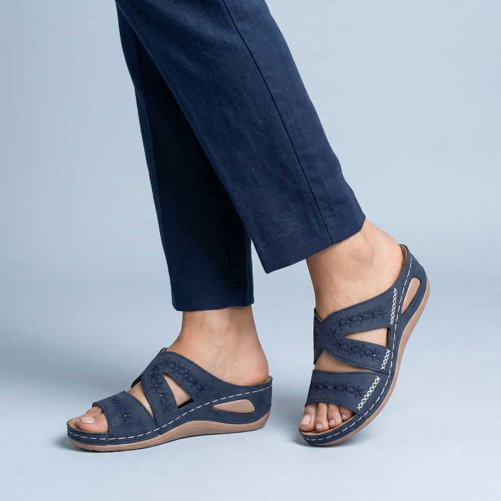 Thea | Women's Slide Sandals with Embroidered Detail