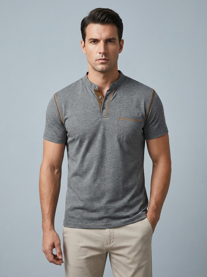 Jenson | Men's Grey Henley Shirt with Contrast Trim