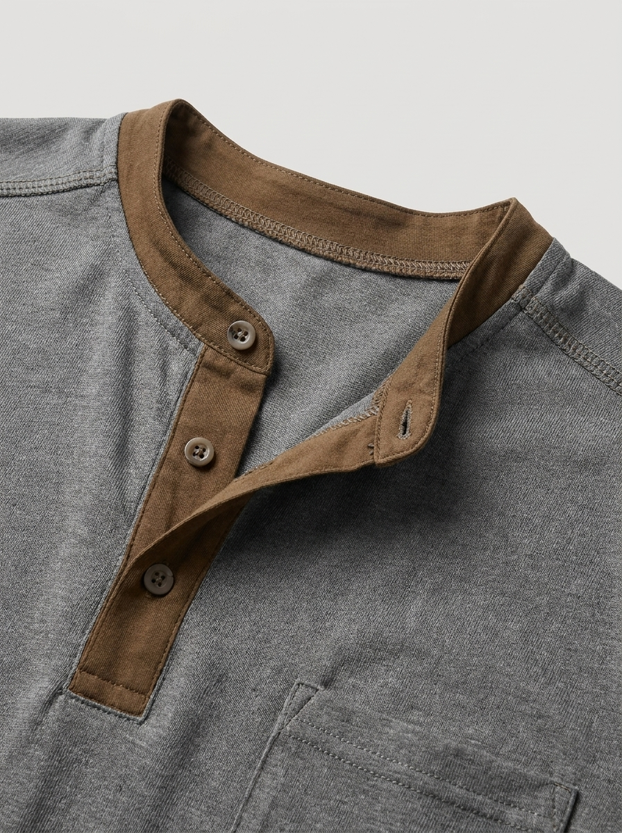 Jenson | Men's Grey Henley Shirt with Contrast Trim