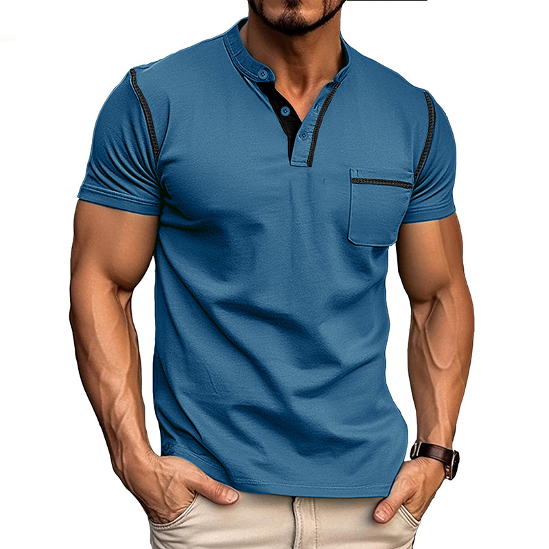 Jenson | Men's Grey Henley Shirt with Contrast Trim