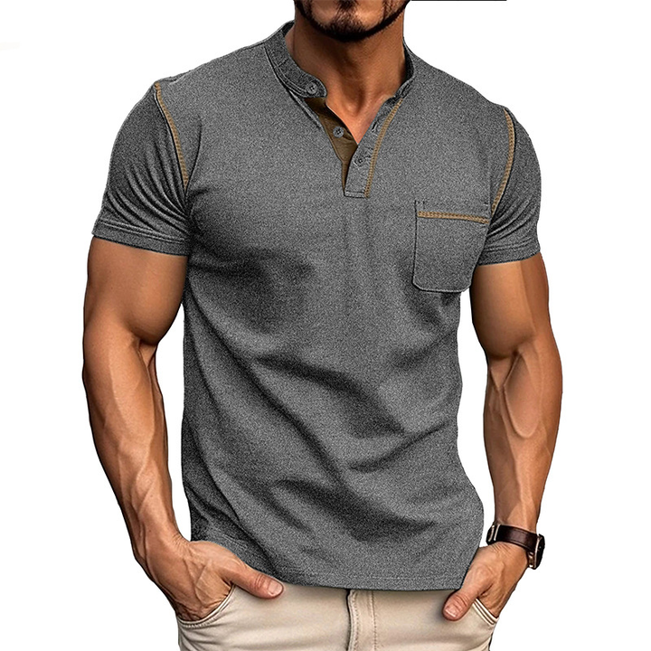 Jenson | Men's Grey Henley Shirt with Contrast Trim