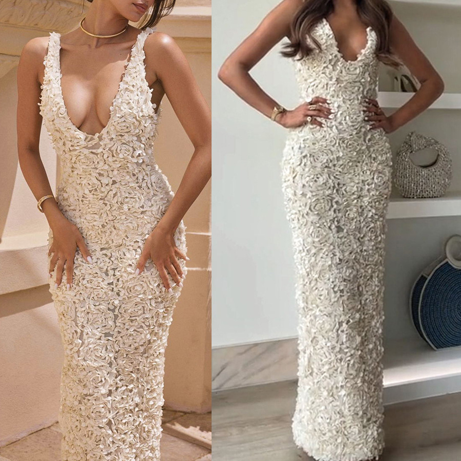 Vivienne | Women's Textured Evening Dress with Floral Detail