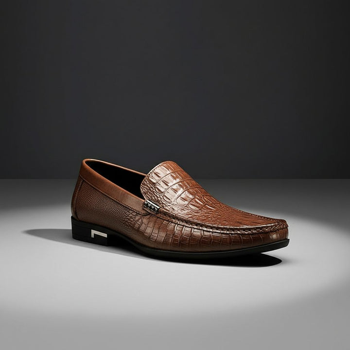 Roven | Men's Leather Loafers with Croc Texture