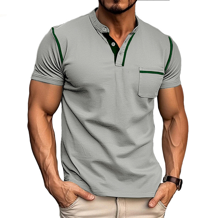 Jenson | Men's Grey Henley Shirt with Contrast Trim
