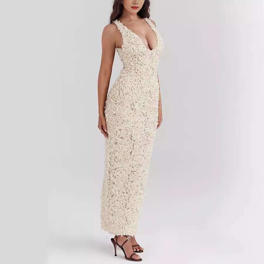 Vivienne | Women's Textured Evening Dress with Floral Detail