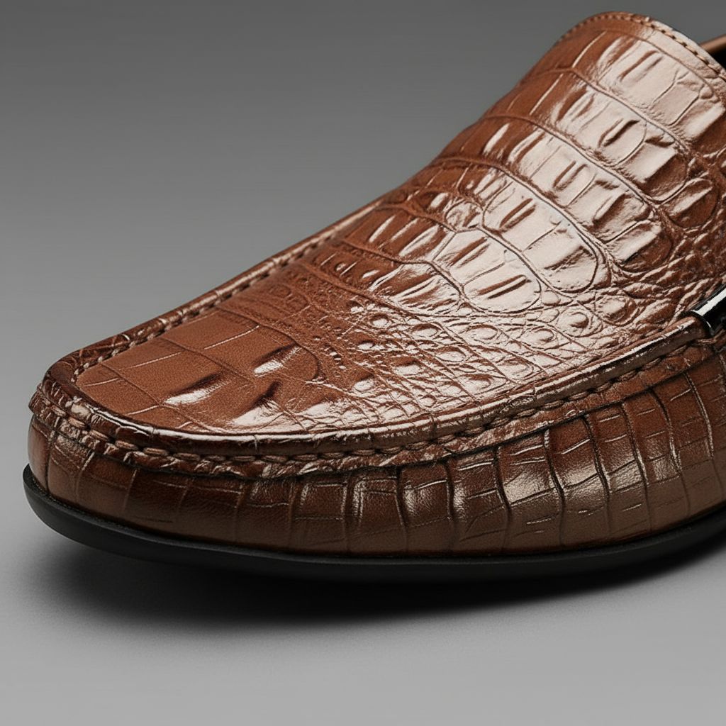 Roven | Men's Leather Loafers with Croc Texture