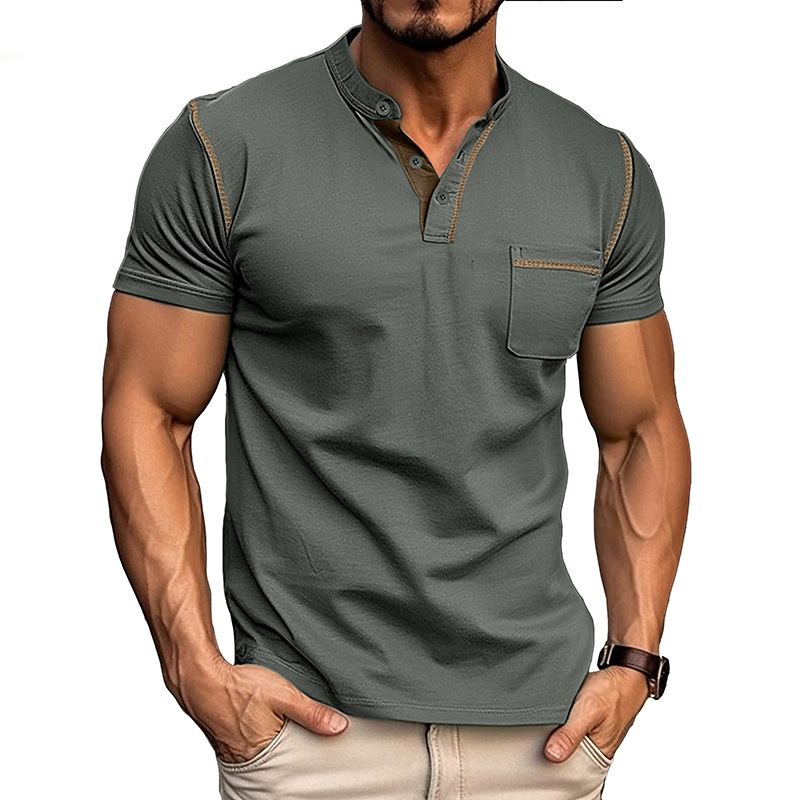 Jenson | Men's Grey Henley Shirt with Contrast Trim
