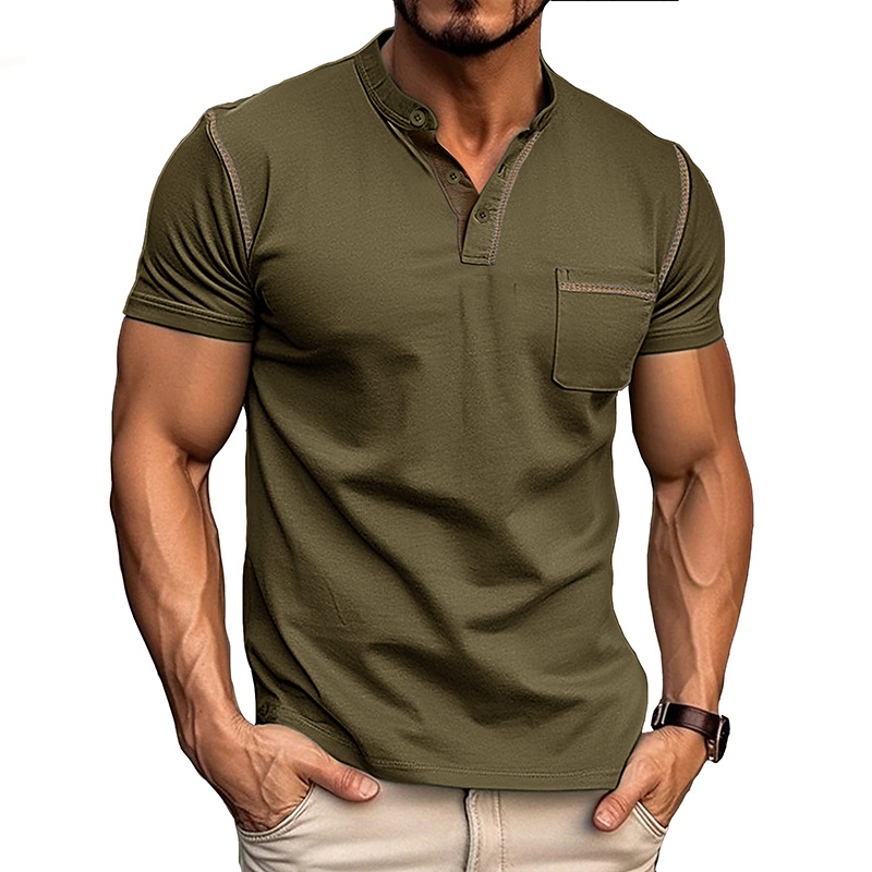 Jenson | Men's Grey Henley Shirt with Contrast Trim