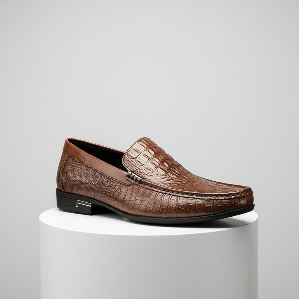 Roven | Men's Leather Loafers with Croc Texture