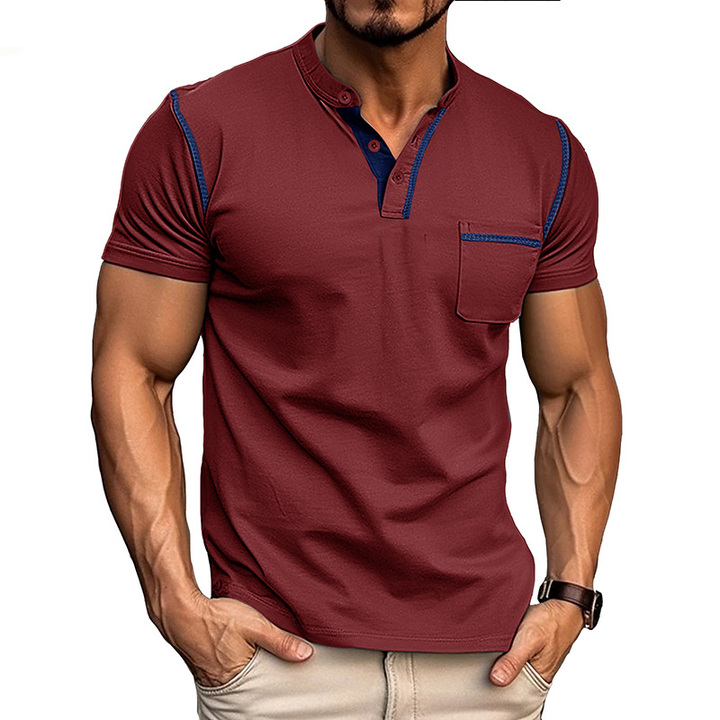 Jenson | Men's Grey Henley Shirt with Contrast Trim