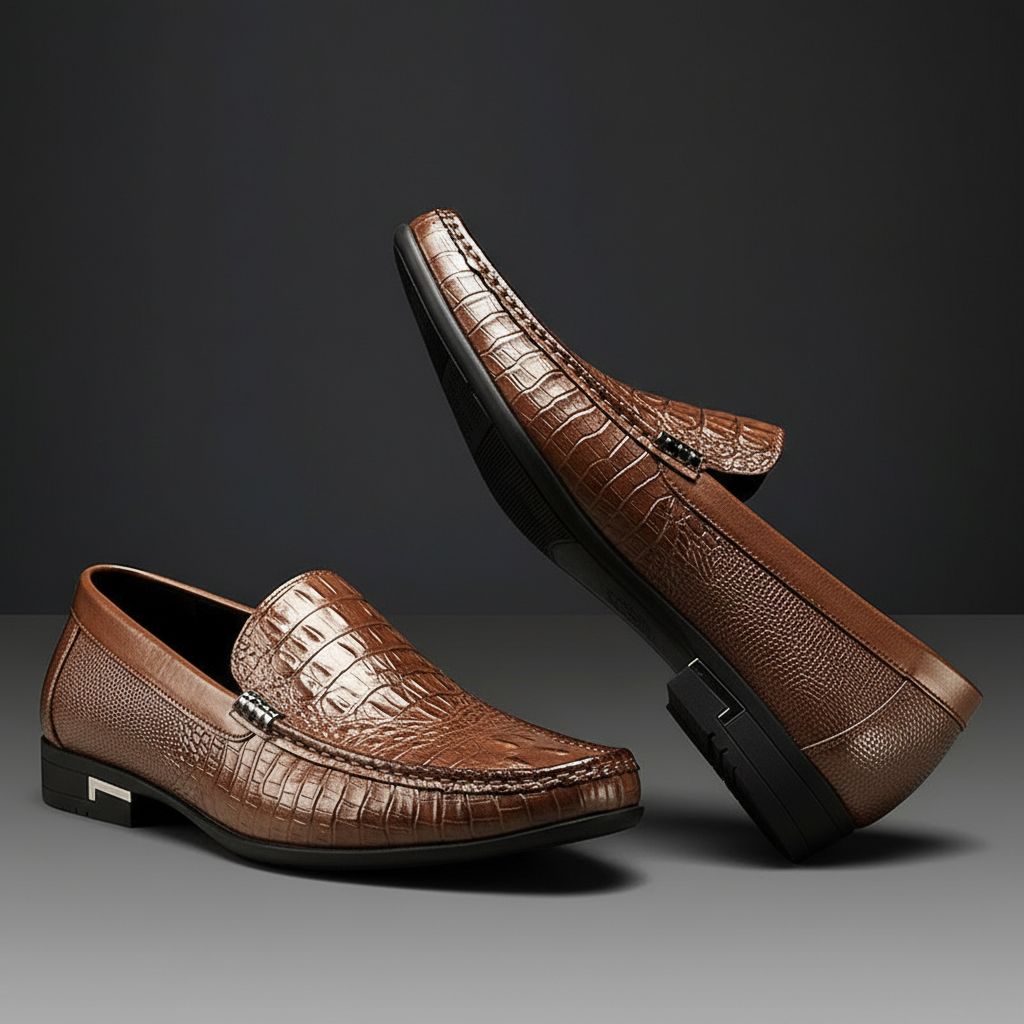 Roven | Men's Leather Loafers with Croc Texture