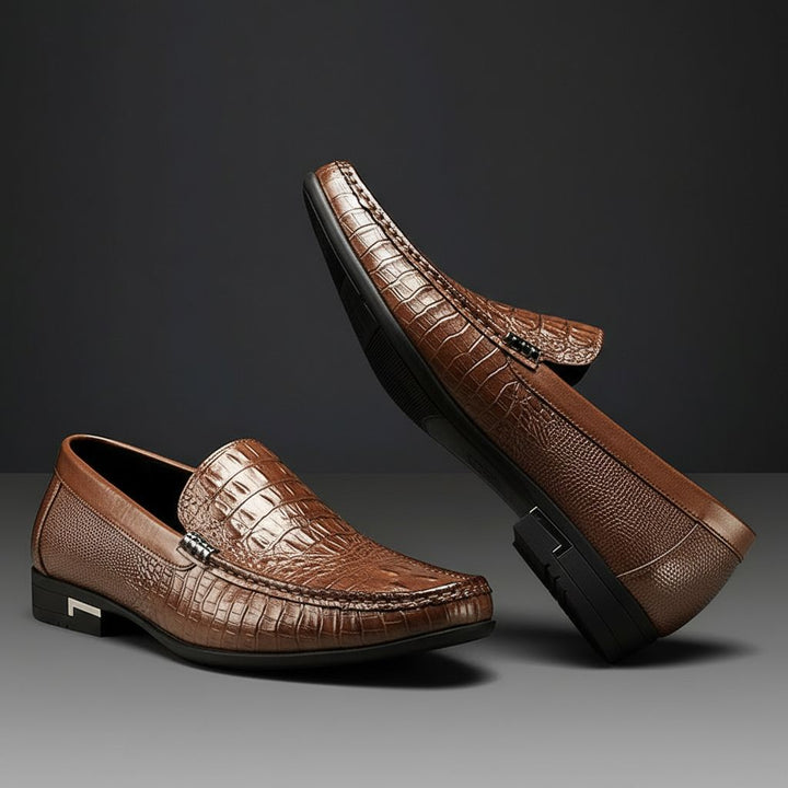 Roven | Men's Leather Loafers with Croc Texture