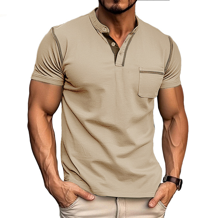 Jenson | Men's Grey Henley Shirt with Contrast Trim