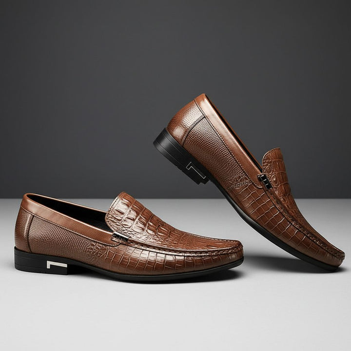 Roven | Men's Leather Loafers with Croc Texture
