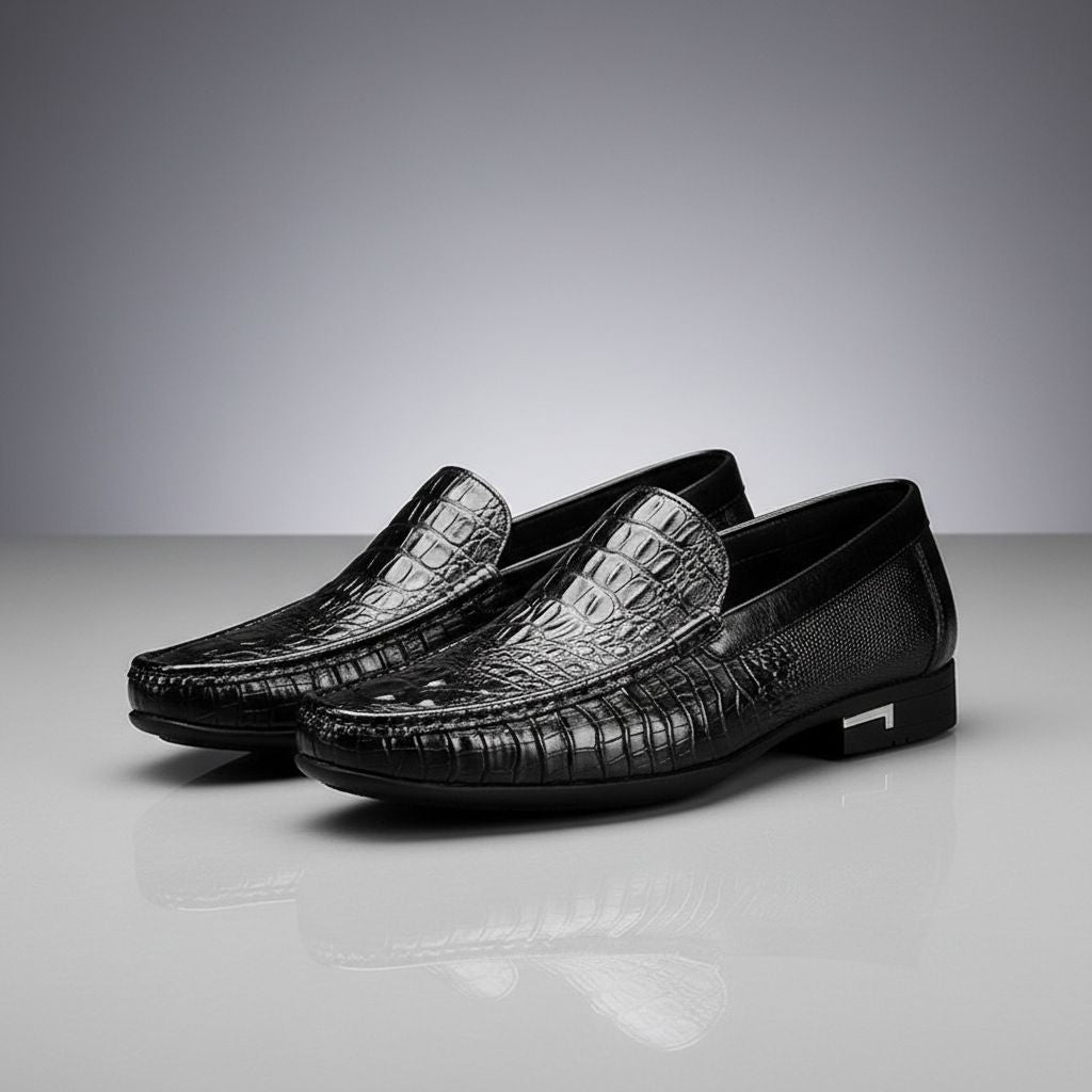 Roven | Men's Leather Loafers with Croc Texture